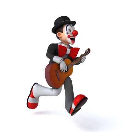 音乐一个有趣的小丑有趣的三维插图3d鼻子吉他
