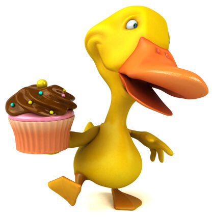 鸟嘴有趣的鸭子三维插图动物纸杯蛋糕橙色