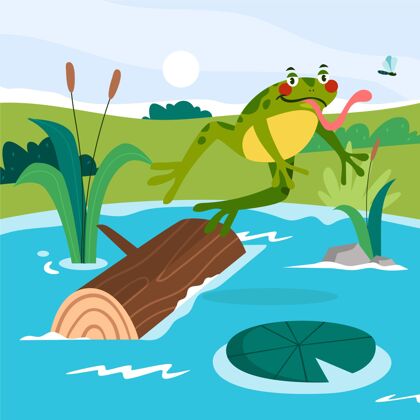 可爱卡通可爱青蛙插画绿色自然野生动物