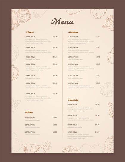 美食雕刻乡村餐厅菜单模板印刷食品餐厅