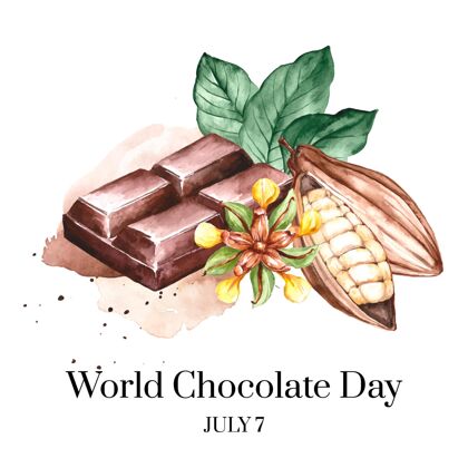 美味手绘水彩世界巧克力日插画可可庆典活动