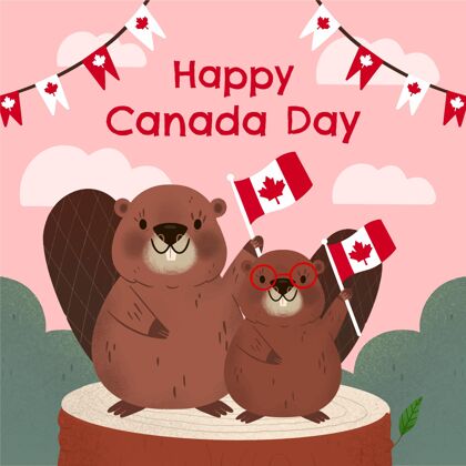 加拿大日手绘快乐加拿大日插图节日手绘活动