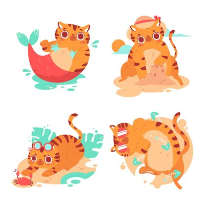 假日收集夏季小猫贴纸猫海洋假日