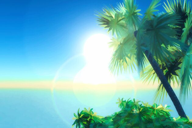 水彩画背景手绘水彩画夏季背景夏天水彩画棕榈树
