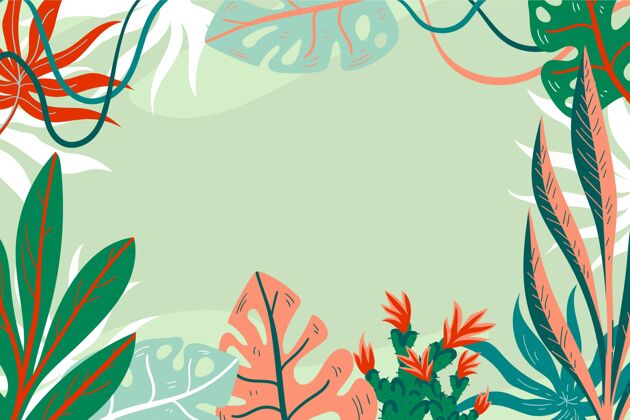热带树叶背景手绘热带树叶背景大自然墙纸季节