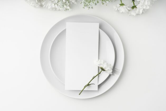桌子餐桌布置顶视图 带春花和菜单模型桌子装饰平面水平