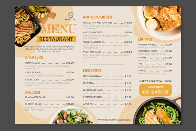 小酒馆有机平面乡村餐厅菜单模板与照片随时打印平面设计餐厅