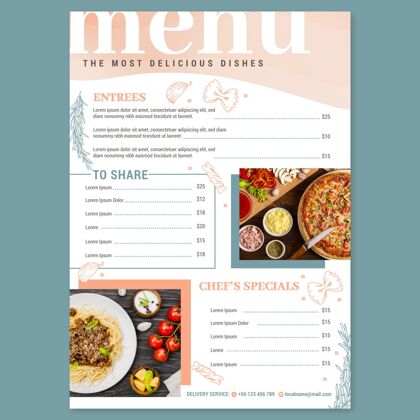 平面设计有机平面乡村餐厅菜单模板与照片乡村菜单餐厅食物