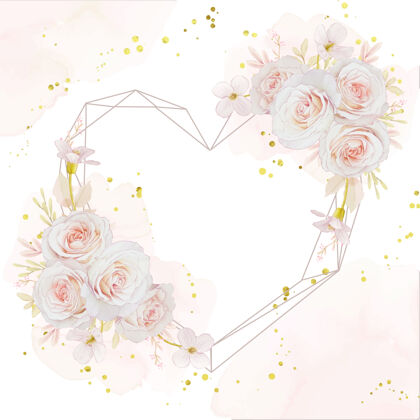 复古美丽的爱情花环与水彩玫瑰水彩花卉优雅
