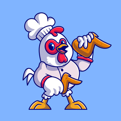 卡通可爱的鸡肉厨师手捧炸鸡卡通图标插图动物食品图标概念隔离平面卡通风格翅膀食物薯条