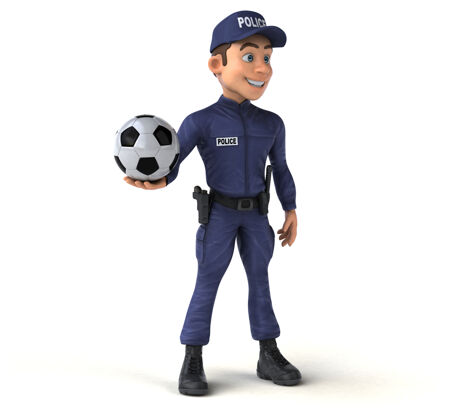 足球有趣的卡通警察三维插图警察卡通三维
