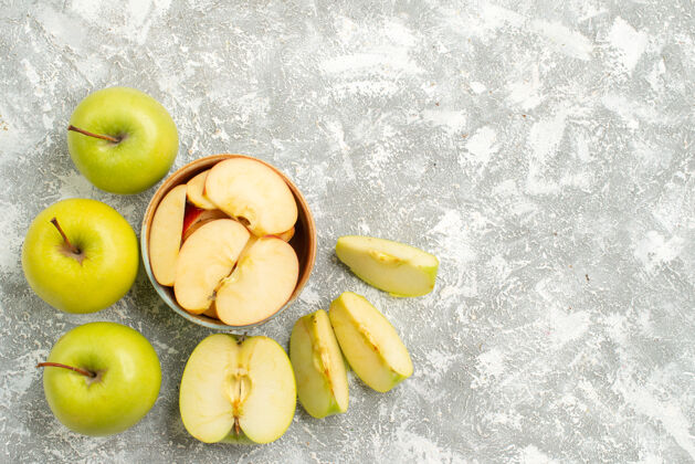 醇香顶视图切片新鲜苹果 新鲜水果 白色背景 水果醇厚成熟生的减肥顶部
