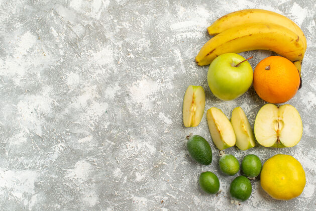 农产品顶视图新鲜水果苹果香蕉白底维生素保健食品熟透新鲜视野新鲜水果