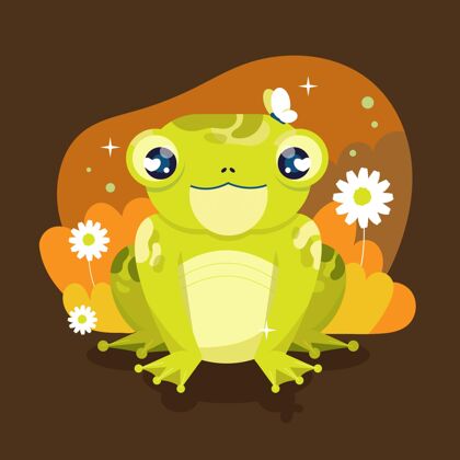 青蛙有机平面青蛙插图可爱野生自然