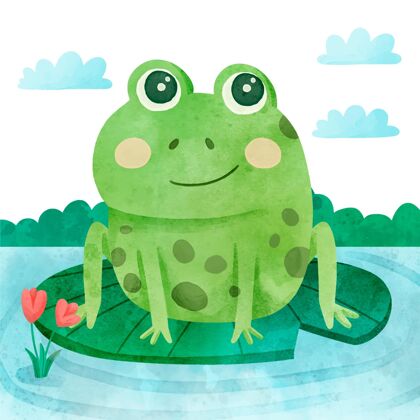 绿色手绘水彩青蛙插图动物青蛙手绘