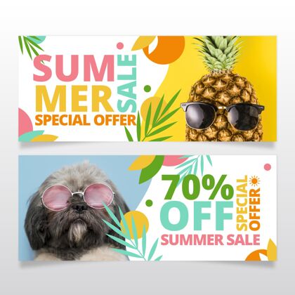 夏季销售横幅平面夏季销售横幅与照片模板优惠夏季销售夏季