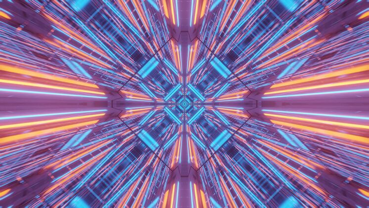 形状紫蓝色和橙色激光的宇宙背景-完美的数字墙纸图案技术霓虹灯