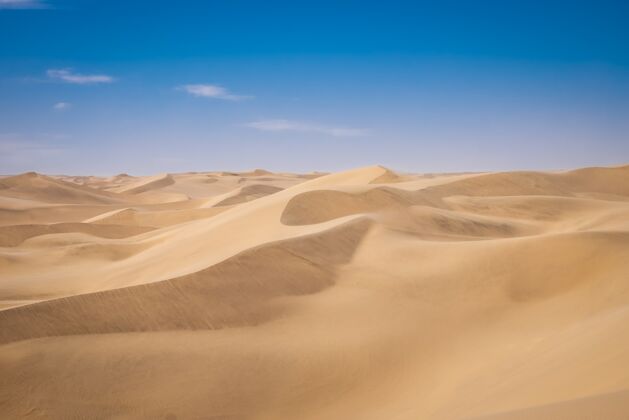 热阳光明媚的日子 沙漠中沙丘的美丽景色沙地海滩空