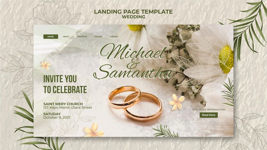 浪漫优雅的婚礼登陆页模板美丽主页婚礼