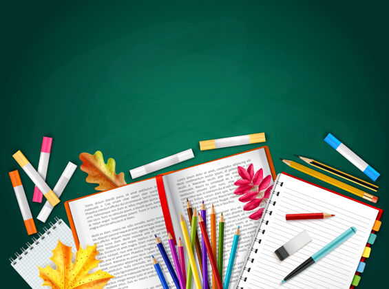 背景回到学校的现实背景与书籍铅笔蜡笔秋叶橡胶学校秋天蜡笔
