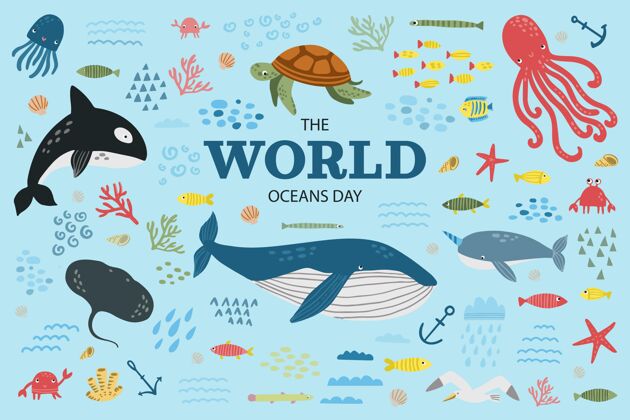 环境手绘世界海洋日插图国际世界海洋日海洋
