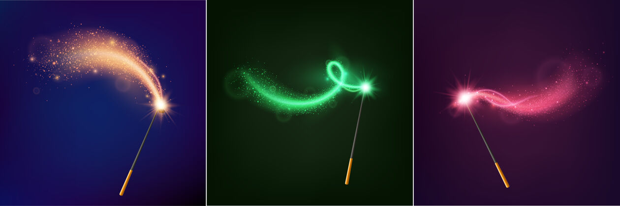 魔杖魔杖现实的设计理念 由三个五彩夜空插图发光棒组成天空发光夜晚