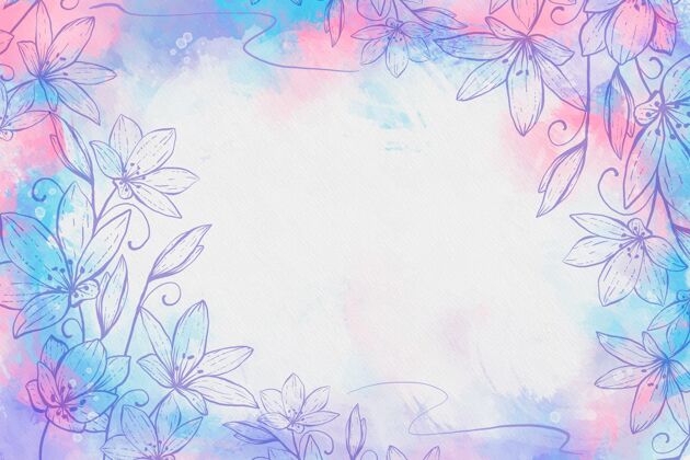 花卉水彩背景与画的花和空的空间花卉背景春天手绘