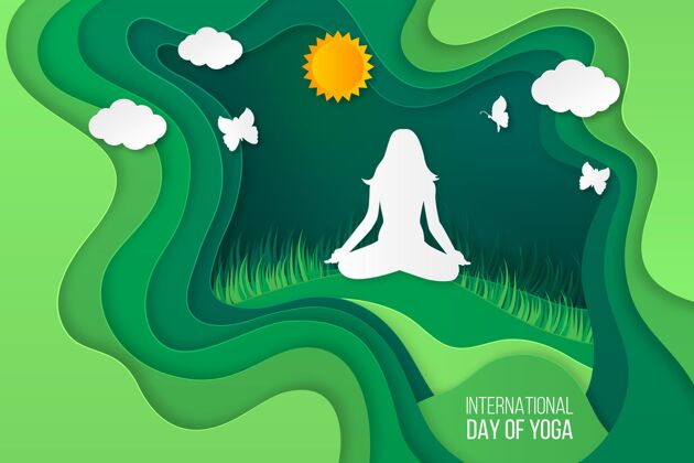 庆祝国际瑜伽日纸制插图放松国际活动