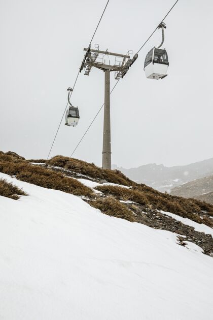 缆车冬季景观缆车雪垂直季节