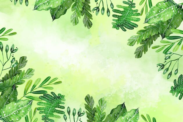 水彩画背景手绘水彩画热带树叶背景绿色植物夏天墙纸