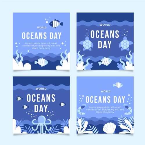 生态系统平面世界海洋日instagram帖子集社交媒体发布星球包装