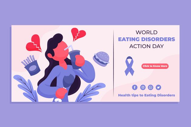 生病卡通世界饮食失调行动日横幅模板疾病全球行动