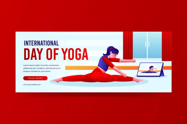旗帜模板梯度国际瑜伽日横幅模板全球国际瑜伽日冥想