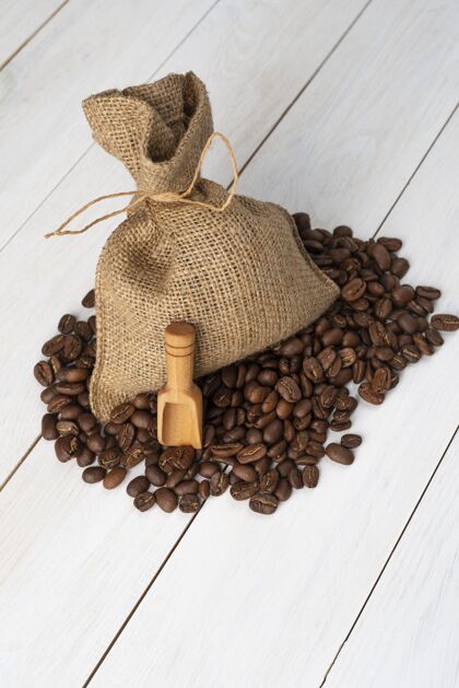俯视图咖啡豆布袋香味平面图咖啡豆