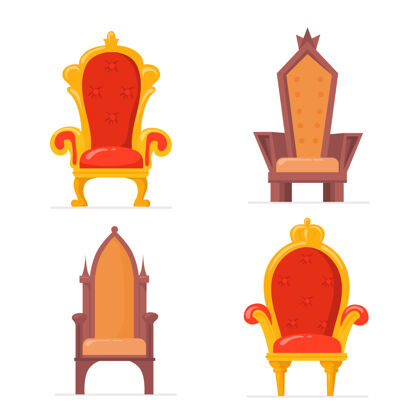 黄金明亮多彩的皇家扶手椅或王座平面图片收藏古老的仪式的风格的