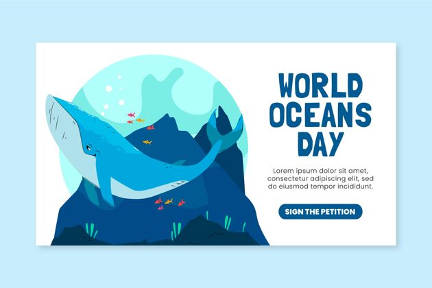 横幅手绘世界海洋日横幅模板生态活动海洋日