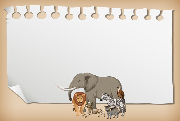 生物空纸横幅与野生非洲动物动物树卡通