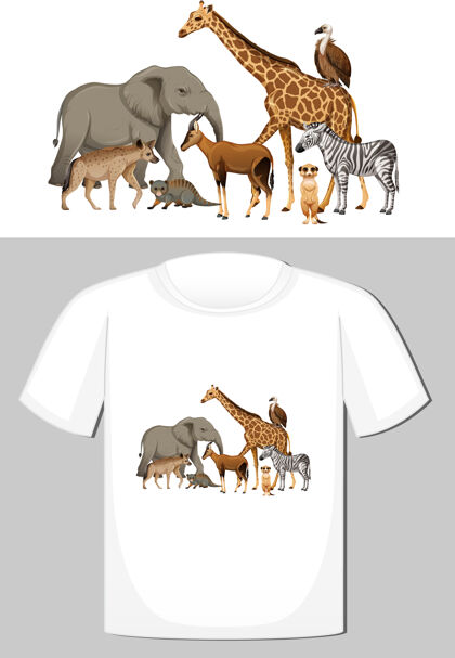 衣服野生动物组t恤设计豹大象T恤