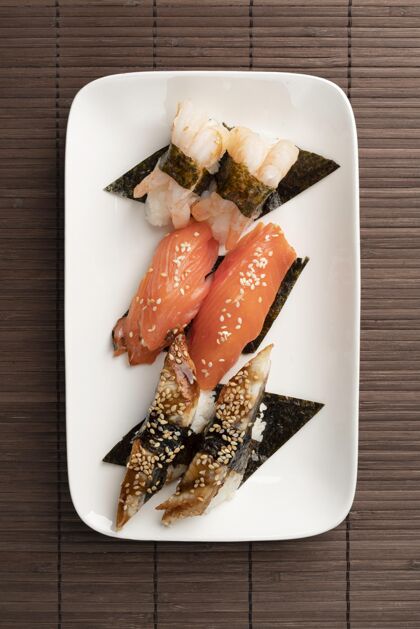 食品平铺各式寿司营养分类烹饪