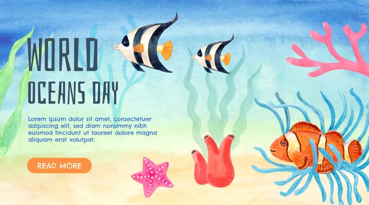 国际手绘水彩画世界海洋日横幅水彩全球横幅