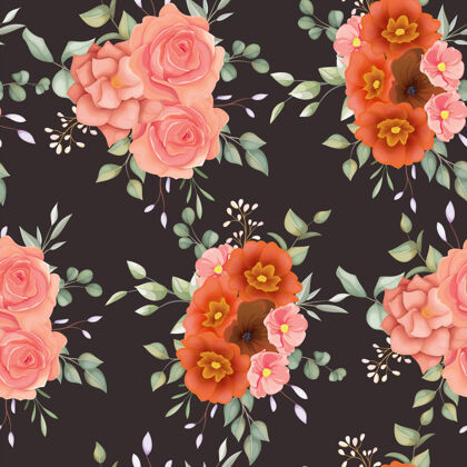 花卉美丽的手绘花卉与波西米亚花卉装饰无缝模式复古墙纸春天