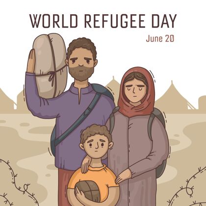 全球手绘世界难民日插图冲突手绘暴力