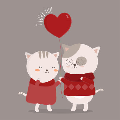 关系一对孤独的猫卡通情侣拥抱着彼此的爱浪漫动物庆祝