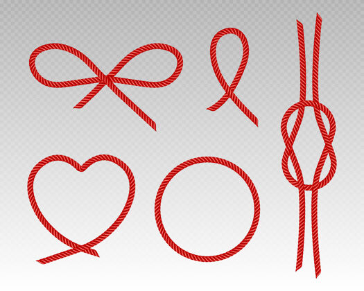 扭红色丝线心形蝴蝶结圆形框架和结的缎子绳猩红色线装饰缝纫项目领带边界曲线和扭曲丝带孤立集圆形古董曲线