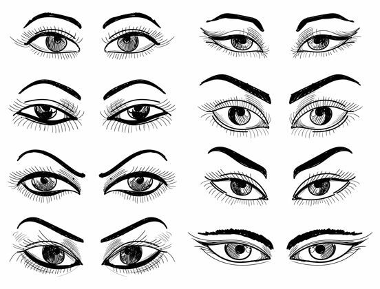 素描手绘不同女性眼睛的素描集设计设定眼睛开放