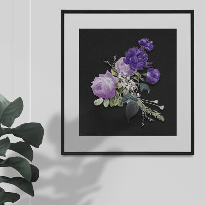 叶家居装饰紫色玫瑰在一个框架小花室内设计自然