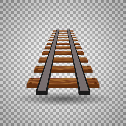铁透明背景上的铁路轨道或铁路公路线部分直轨元素插图线路钢