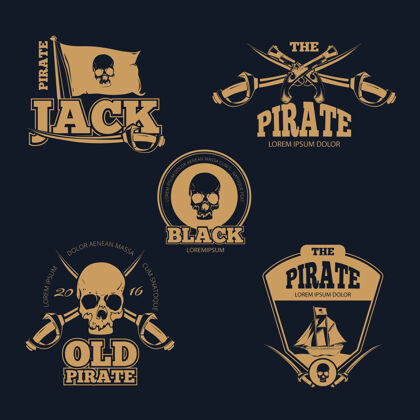 Name复古海盗色标志 标签和徽章旧海盗标志 骷髅人海盗标志徽章帆船恐惧