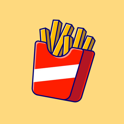 美国薯条卡通图标插图快餐图标概念隔离平面卡通风格烹饪饮食快餐