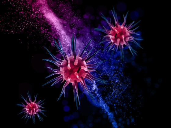 医学三维渲染医学背景与流动粒子设计和抽象病毒细胞3d渲染科学实验